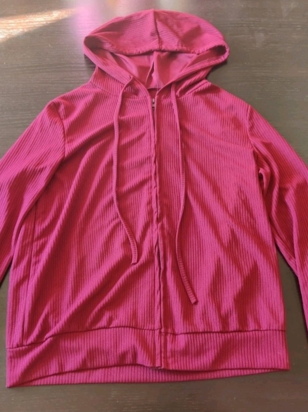 Women's Ribbed Zip-Up Hoodie Jacket - Red
